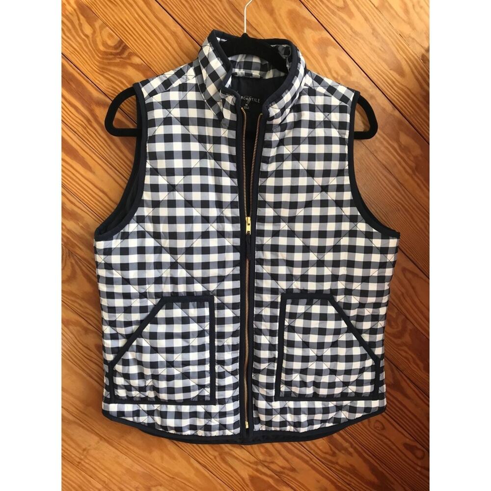 J. Crew Gingham Check Puffer Vest